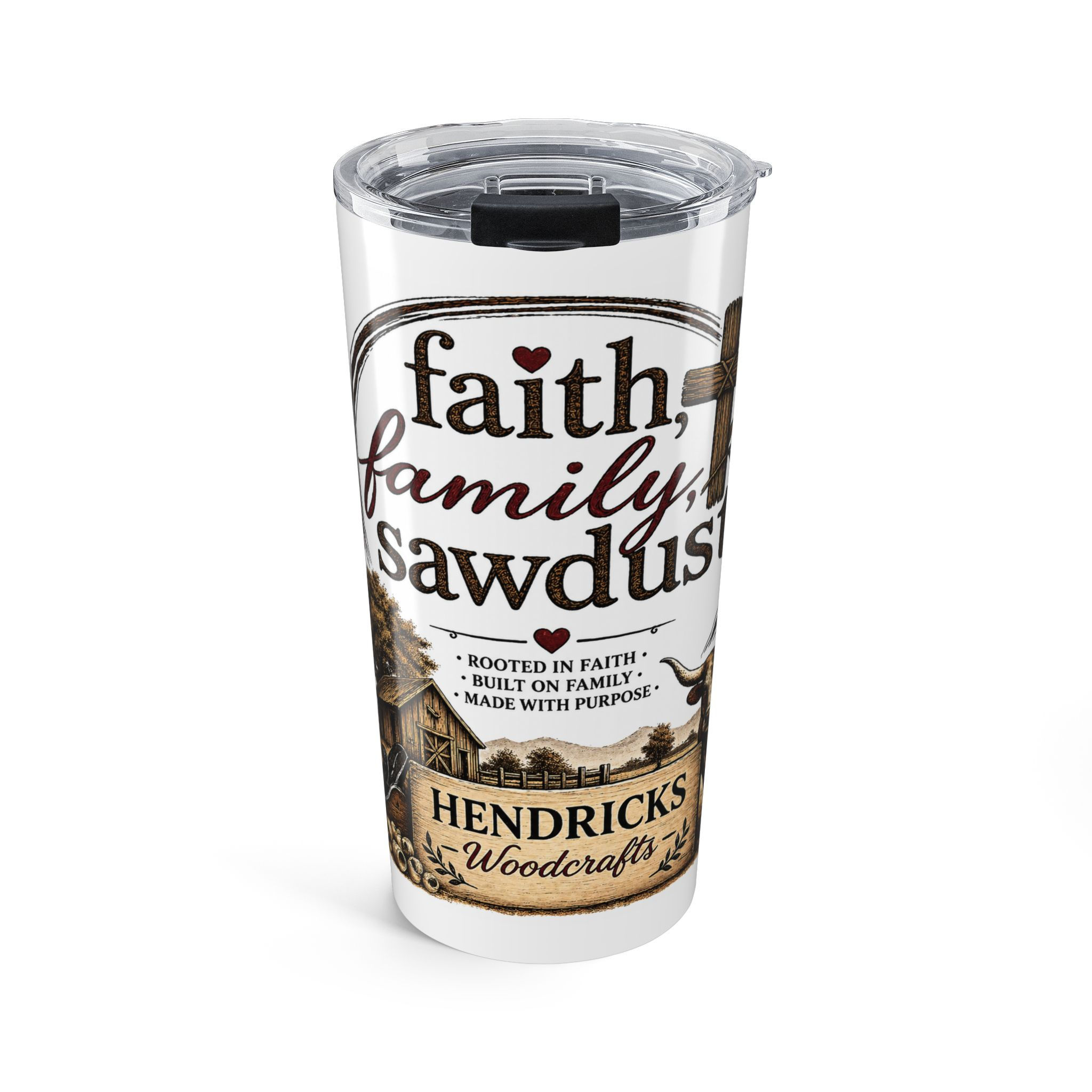 Faith, Family & Sawdust 20oz Tumbler — Personalized Woodworker Gift