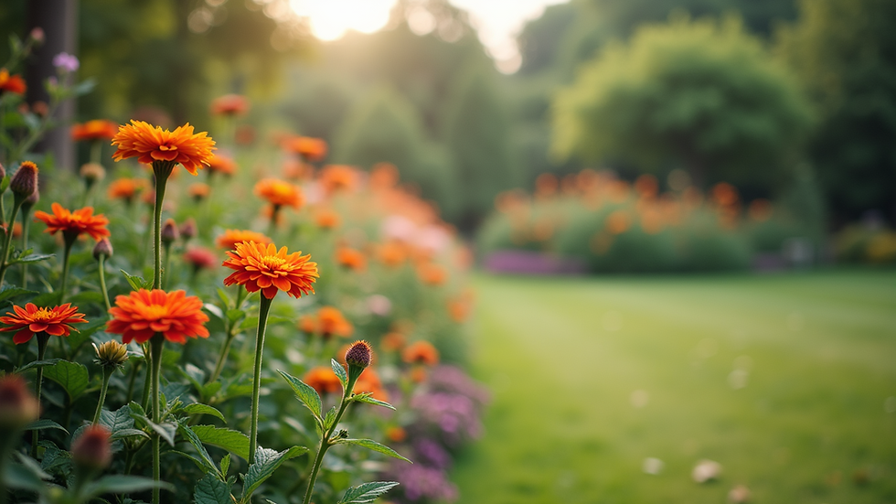 Eye-level view of a serene garden with colorful flowers