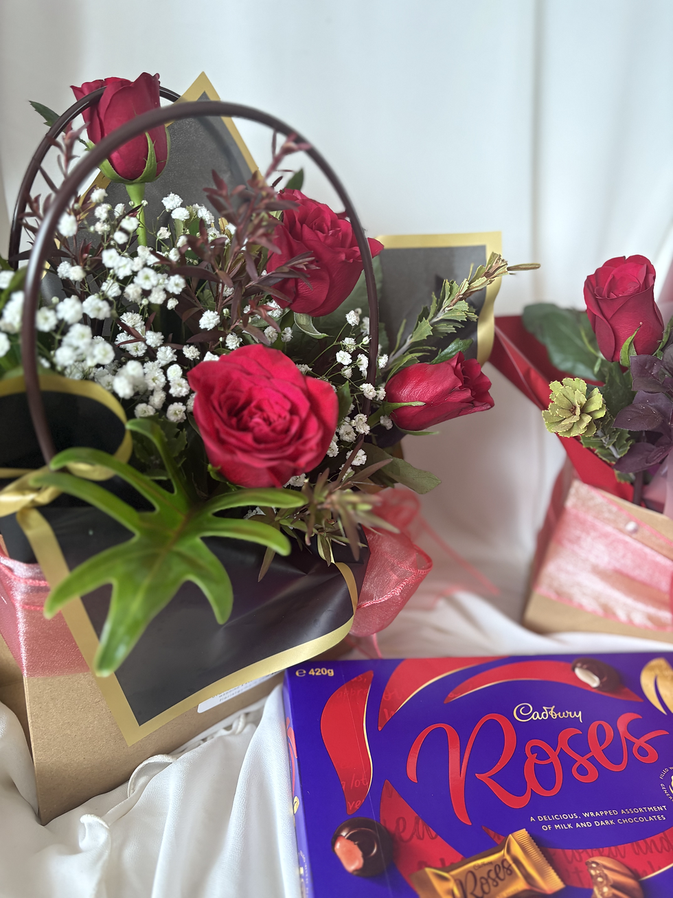 Thumbnail: Half A Dozen Red Rose Arrangement & Gift Wrapped Rose Chocolates
