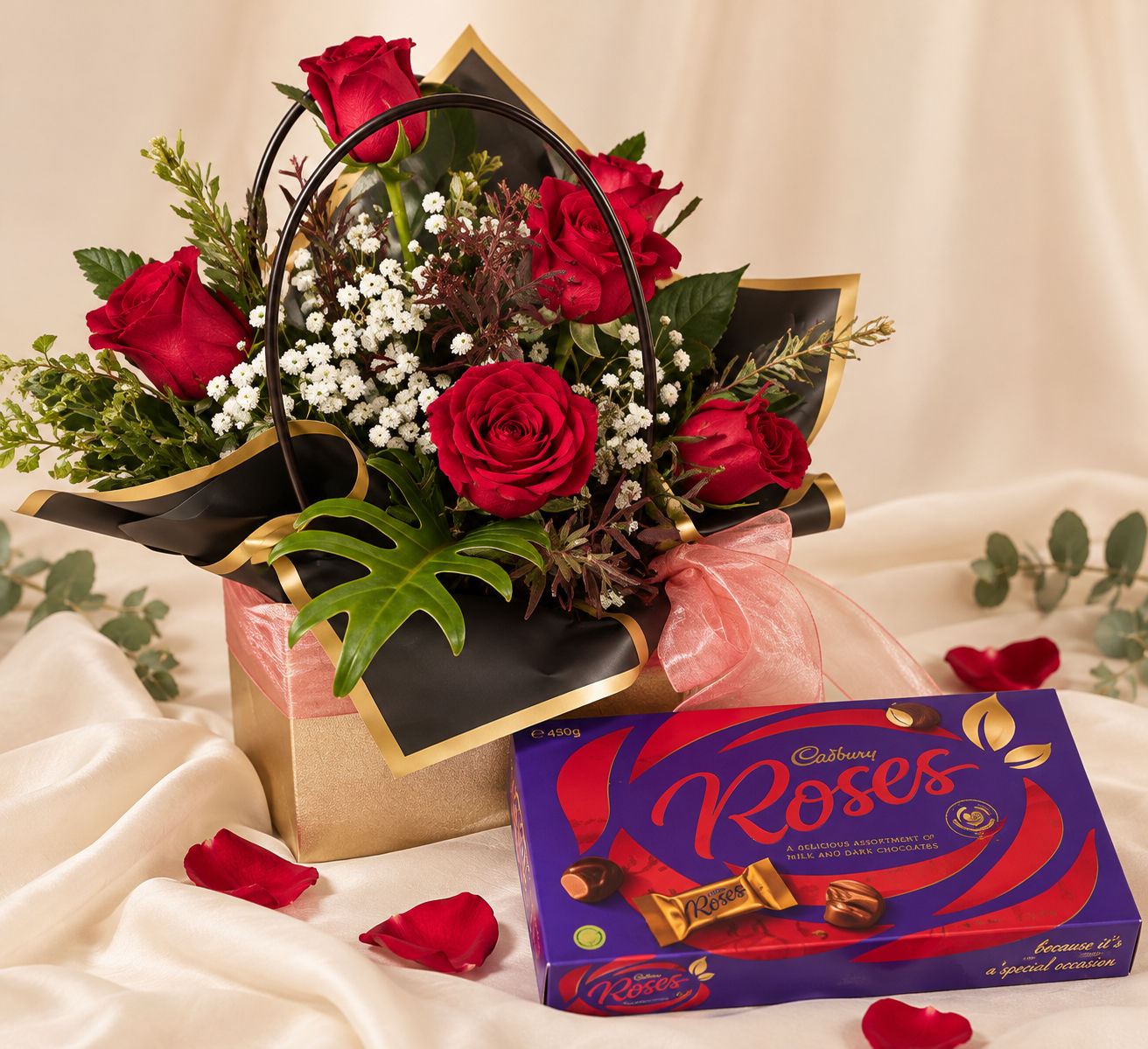 Red Rose & Chocolate Gift Arrangement