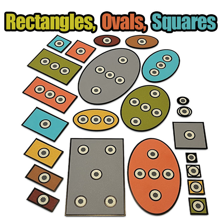 Underside view of T2 Core rectangular, oval and square bases showing demountable magnet chamber