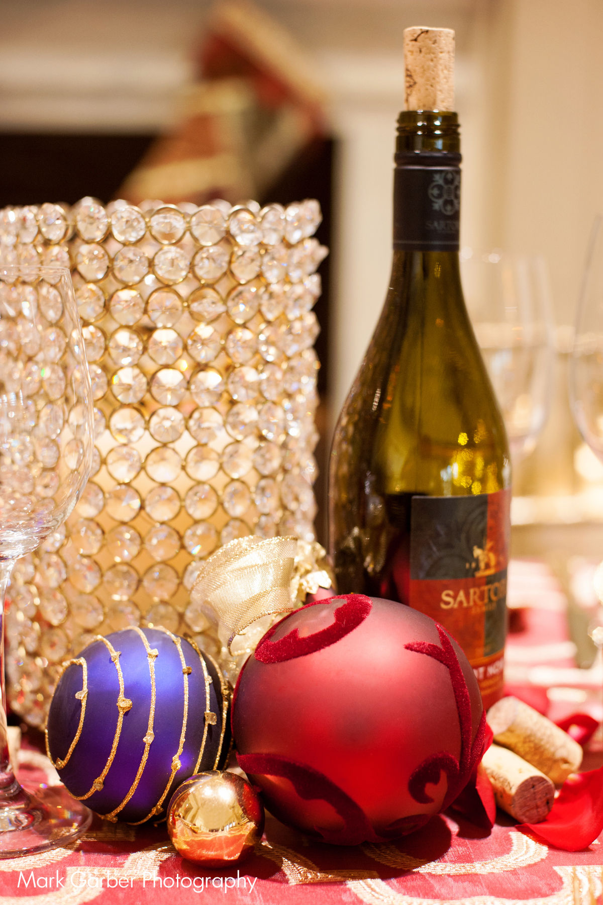 Crystal Beaded Gold Cylinder Candle Holder