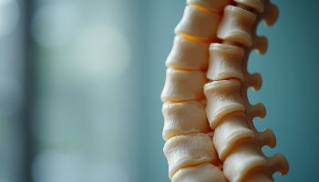 Close-up view of a spine model highlighting vertebrae alignment
