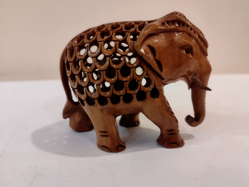 Thumbnail: Hand Carved Kadam Wood Elephant Statue Mother and baby Onyx Inlay-3 Inches: Spir