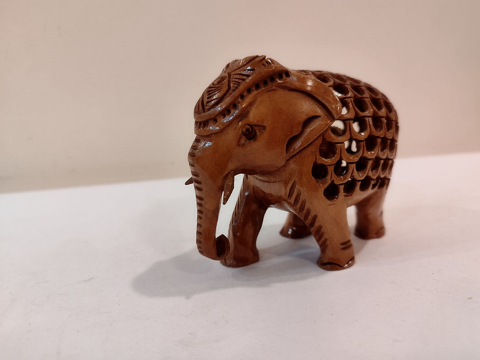 Thumbnail: Hand Carved Kadam Wood Elephant Statue Mother and baby Onyx Inlay-3 Inches: Spir