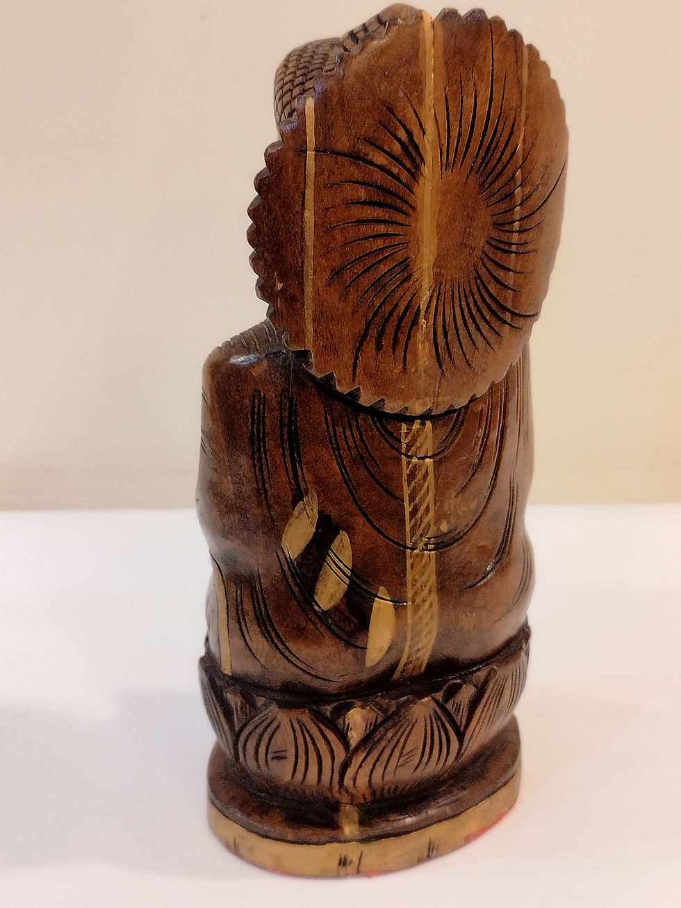 Thumbnail: Handcrafted Oily Wood antique Buddha Statue ( Oxidised kadam wood) - 8 Inches