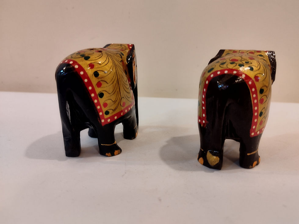 Thumbnail: Handcrafted Kadam Wood Elephant Pair, Blue & Brown- Spiritual Decor (India)