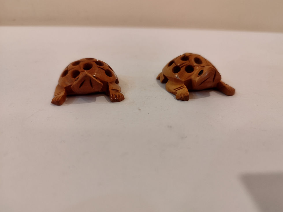 Thumbnail: Handcrafted Kadam Wood Tortoise pair in net design 1.5 inches. Sculpture: Spirit