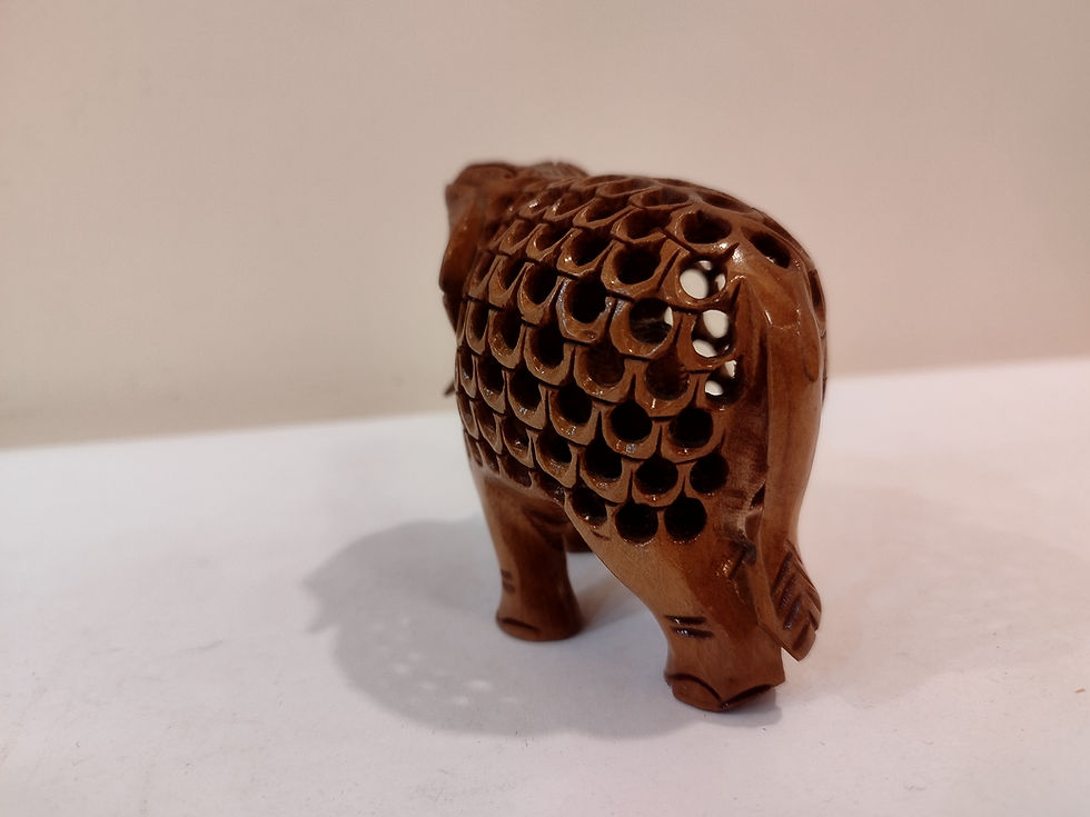 Thumbnail: Hand Carved Kadam Wood Elephant Statue Mother and baby Onyx Inlay-(India)