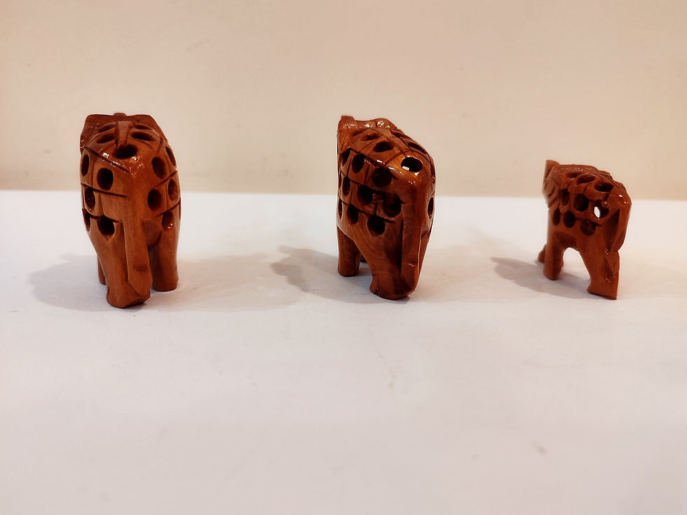 Thumbnail: Hand Carved Kadam Wood Elephant Family- 3,2 and 1.5 Inches set: Mother and baby 
