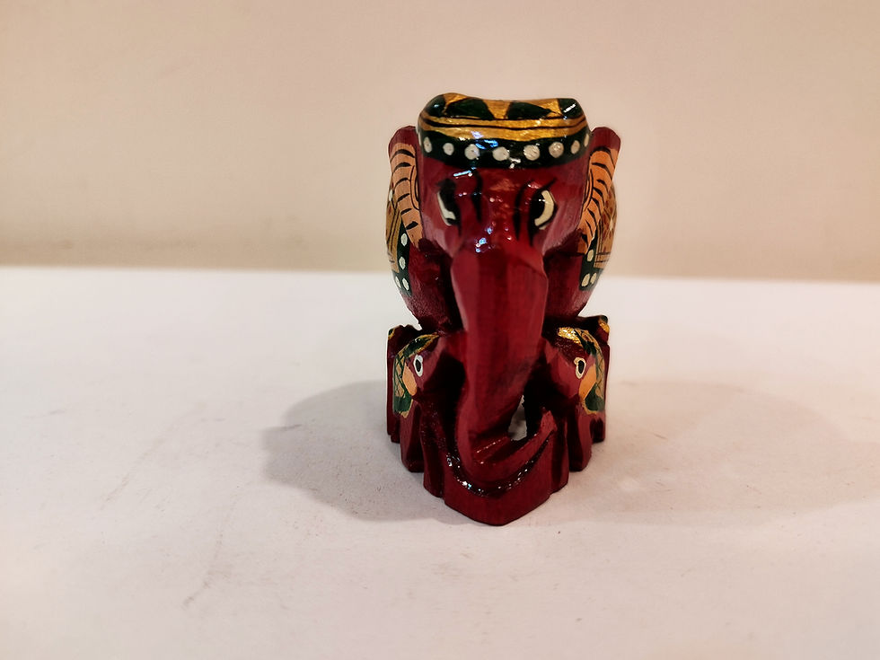 Thumbnail: Handcrafted Kadam Wood Elephant Statue: Painted Red with baby -2 inches, Spiritu