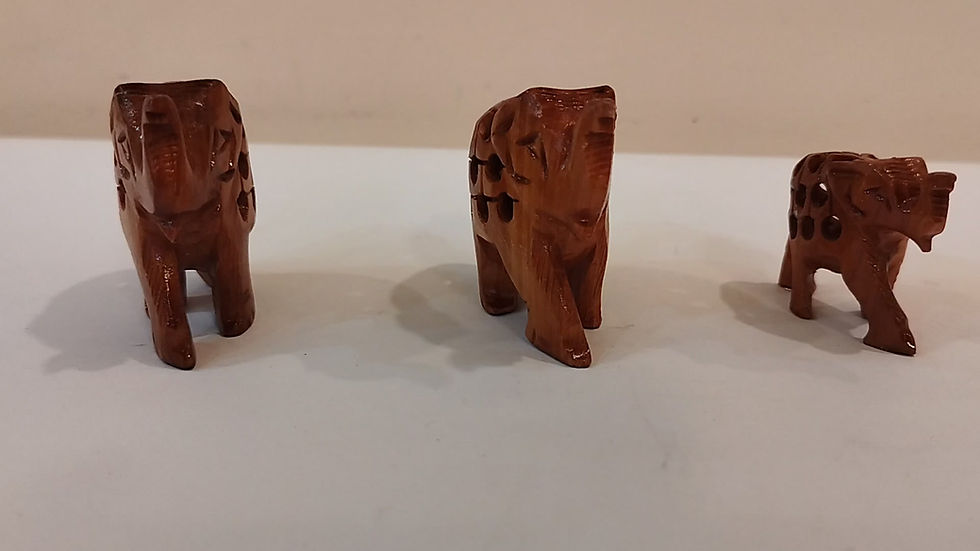 Thumbnail: Hand Carved Kadam Wood Elephant Family- 3,2 and 1.5 Inches set(India)