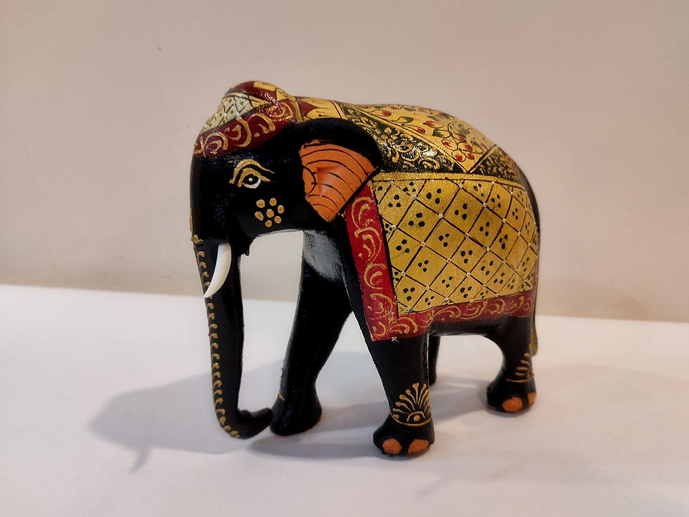 Thumbnail: Handcrafted Black Kadam Wood Elephant Painted Statue: Strength & Faith (India)