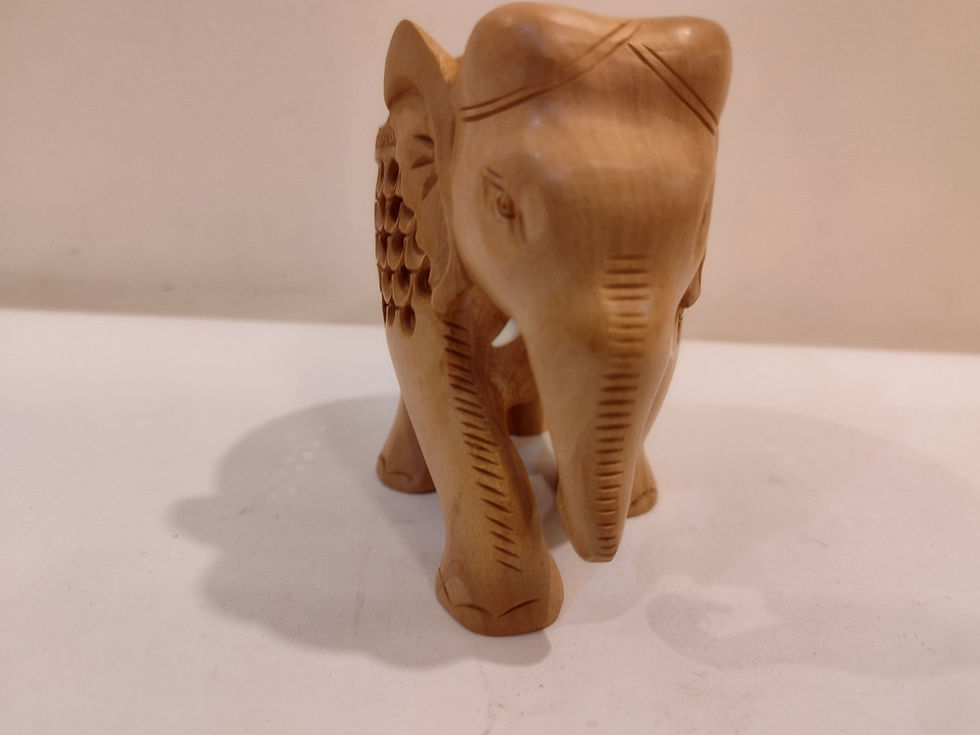 Thumbnail: Hand Carved Kadam Wood Elephant Sculpture: Mother and Baby Onyx Inlay - 4 Inch S