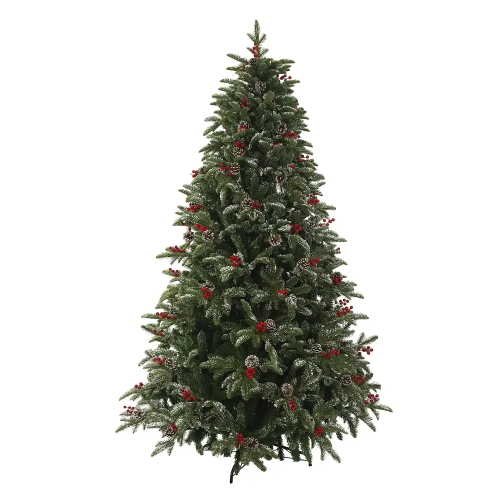 ARVORE NATAL C/BERRY E PINHA 1588 TIPS C/BASE METAL (VERDE) 2,1m