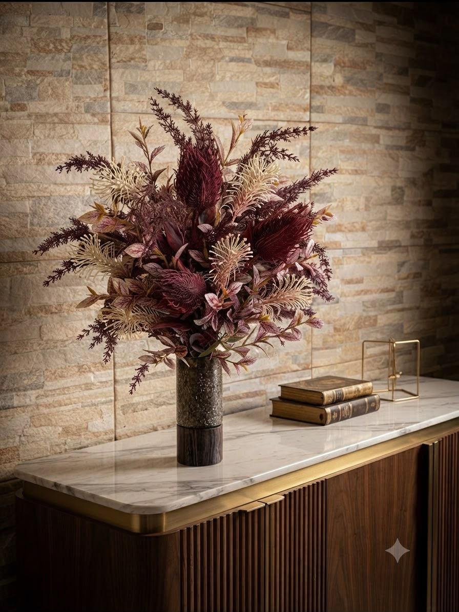 Arranjo de protea marsala