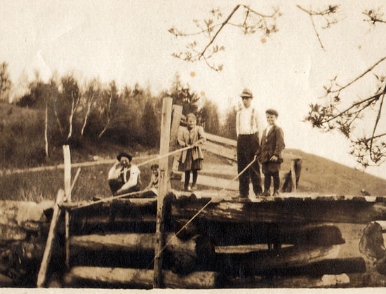 Ike Patterson with son Pat at Stevens Farm Bridge, Henderson Brook.jpg