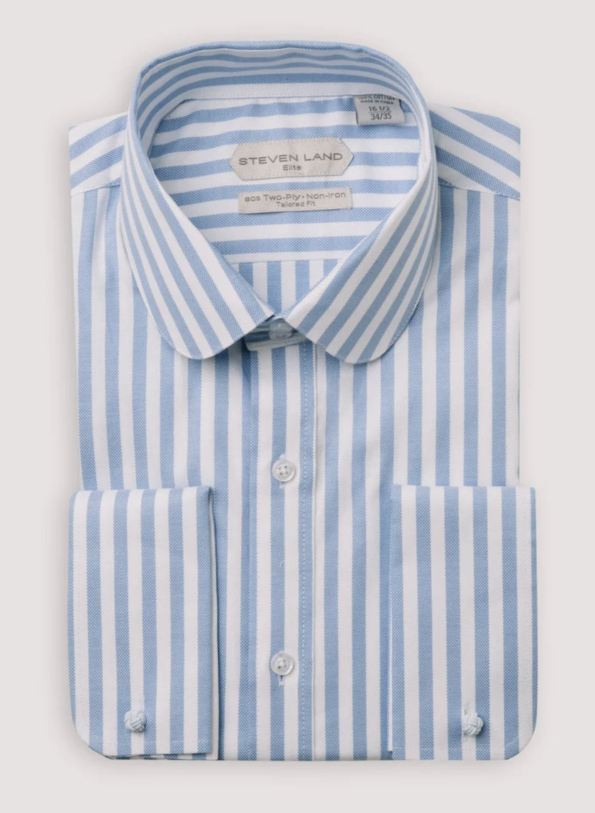 The Primo | Club Collar | Rounded French Cuffs | Blue Stripes