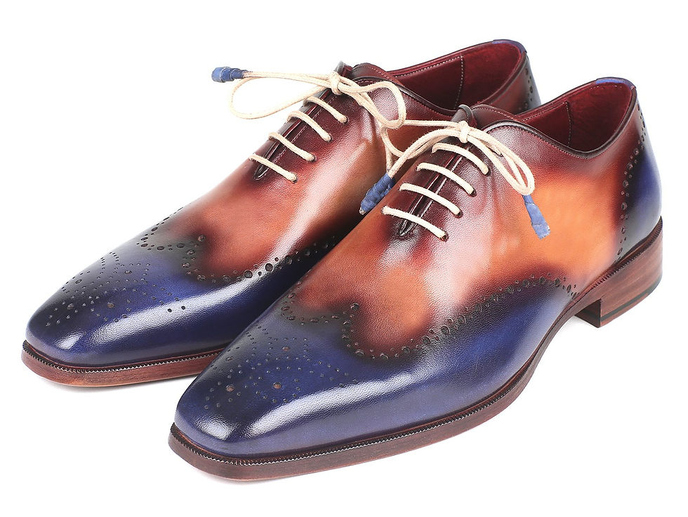 Thumbnail: Paul Parkman Blue & Camel Wingtip Oxfords (ID#097BX11) Paul Parkman Blue & Came