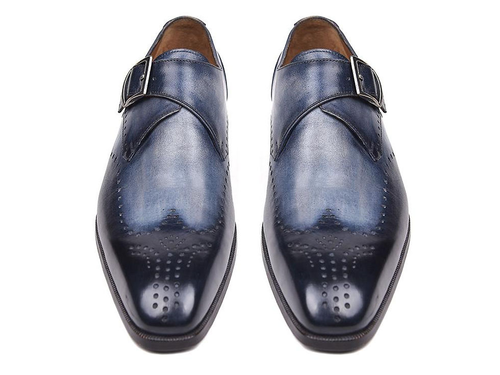Thumbnail: Paul Parkman Wingtip Single Monkstraps Navy (ID#98F54-NVY) Paul Parkman Wingtip