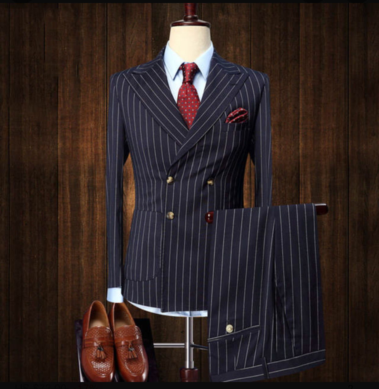 Chalk Stripe Wide Lapel 4 Button Dbl Breasted