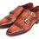 Thumbnail: Paul Parkman Men's Double Monkstrap Brown Crocodile Embossed Calfskin (ID#PP2280