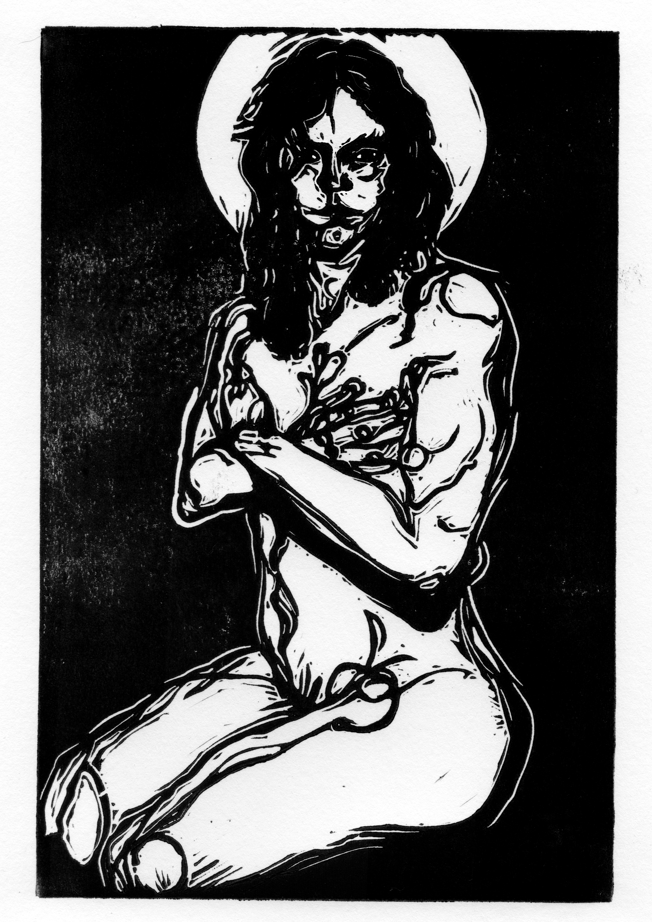 Freya Pain A5 lino print - Transition2