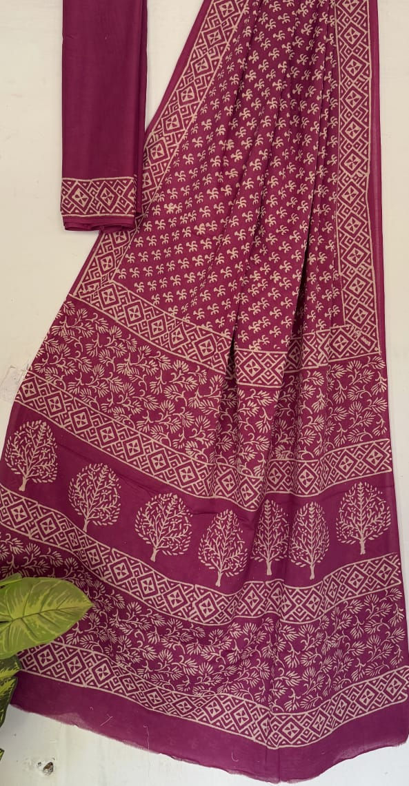 2 Hand block Mulmul Cotton Saree