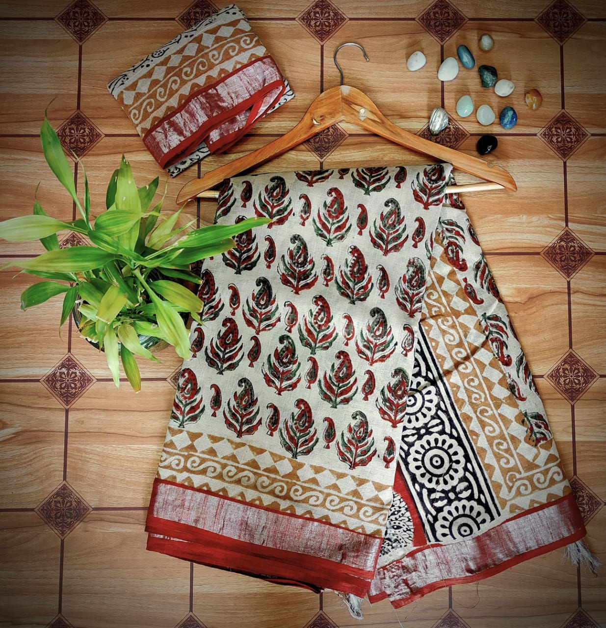 6 Hand Block Print Linen Saree