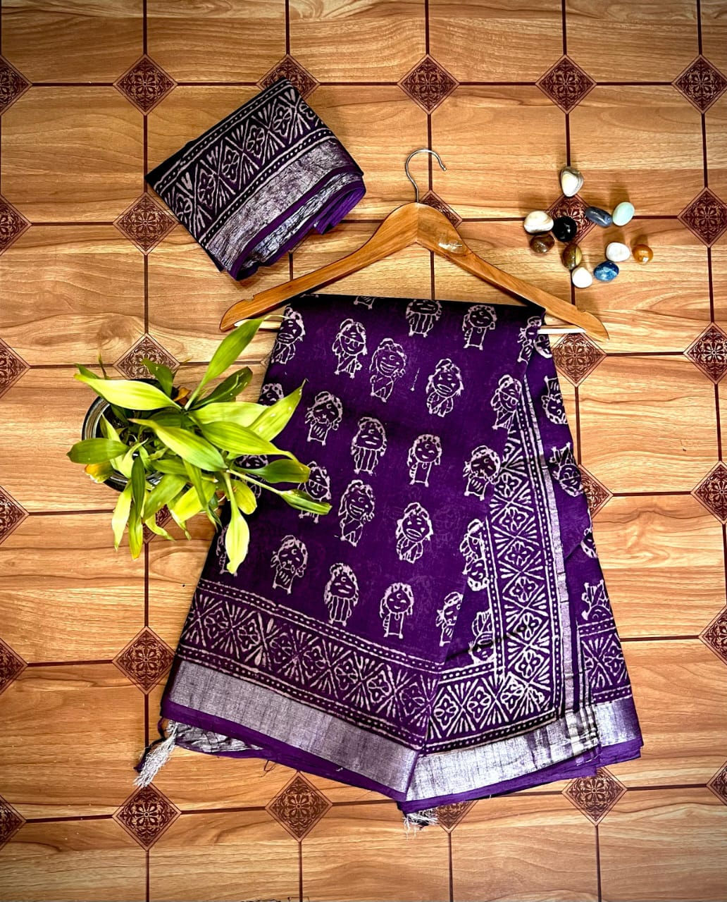 60 Hand Block Print Linen Saree