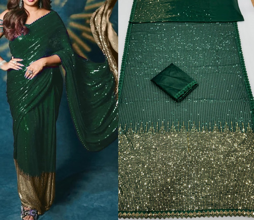 4 Heavy Georgette Saree Green | Orangeberry