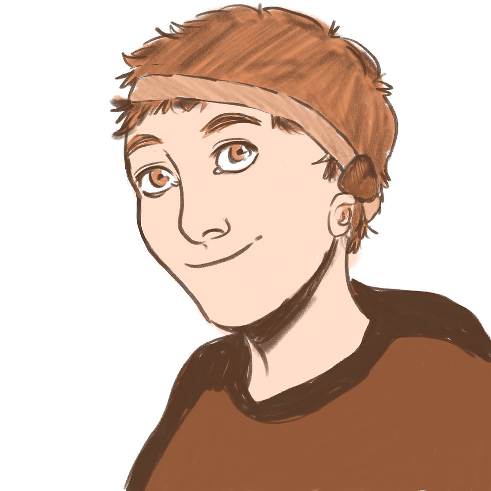 Illustrated portrait of a smiling young man in a headband