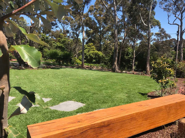 MOUNT ELIZA - messmate beam serving as a seat for a native family garden