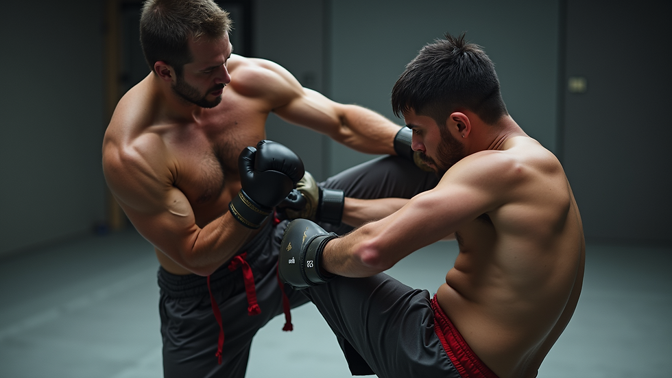 Close-up of a martial artist practicing grappling technique