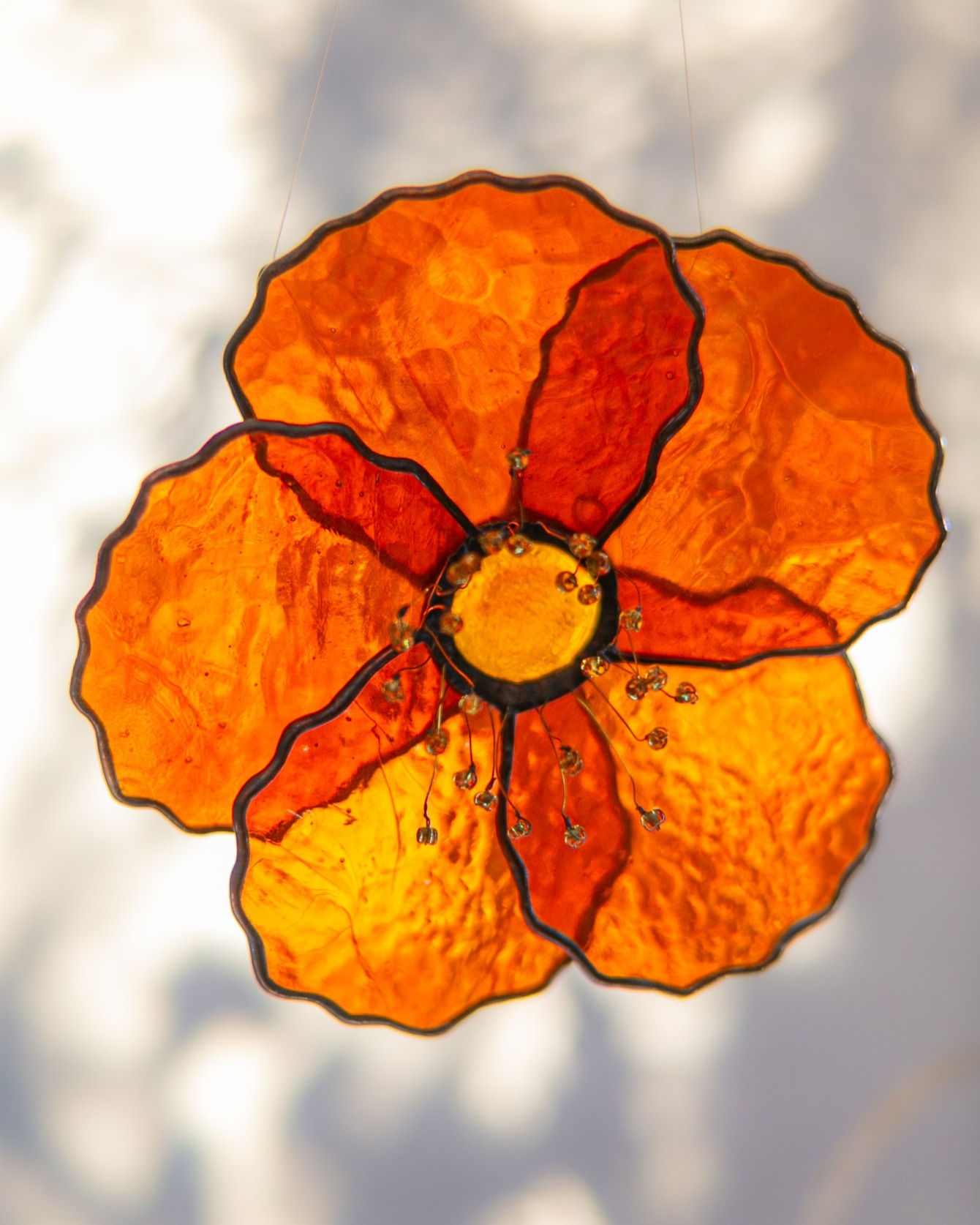 Outrageous Orange Hanging Stained Glass  Poppy