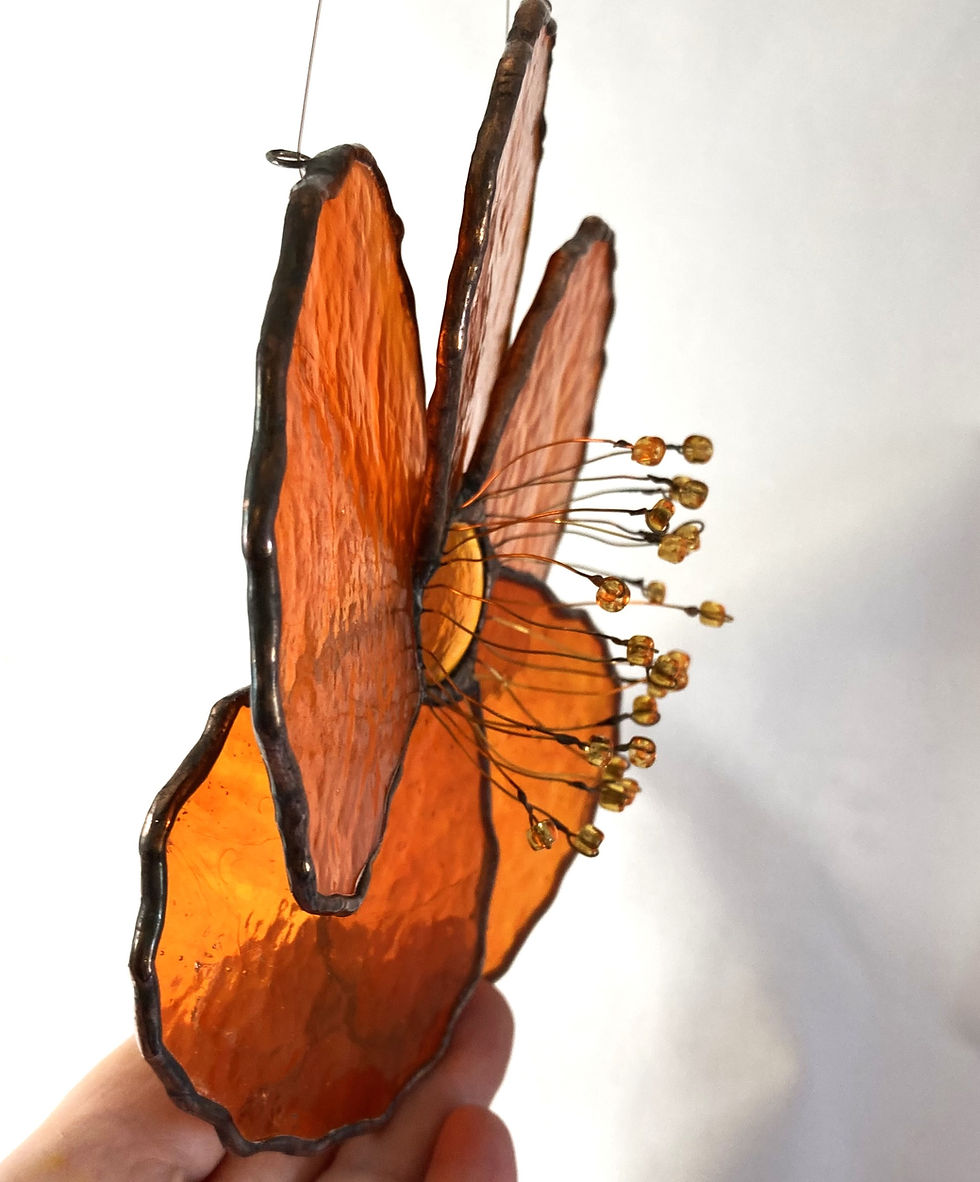 Thumbnail: Outrageous Orange Hanging Stained Glass  Poppy