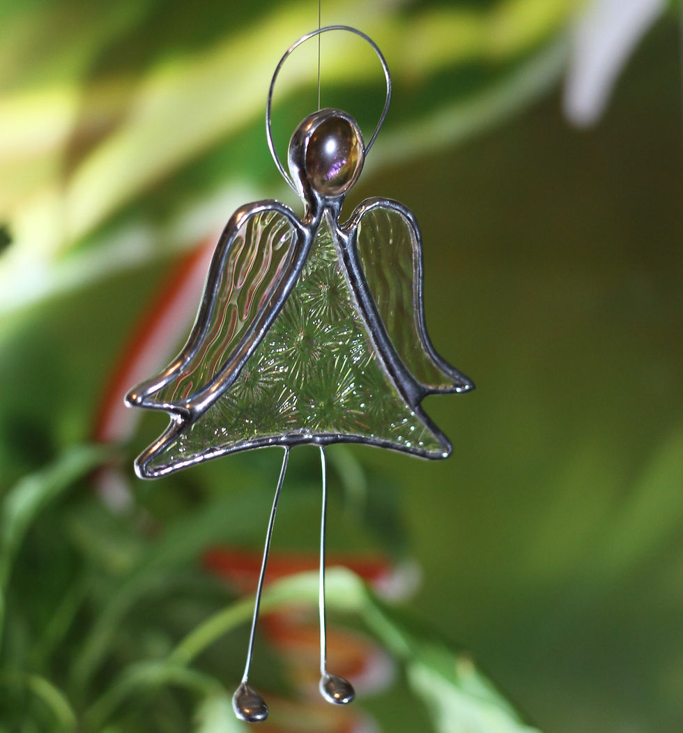 Thumbnail: Hanging Iridescent Stained Glass 'Angel with Attitude'