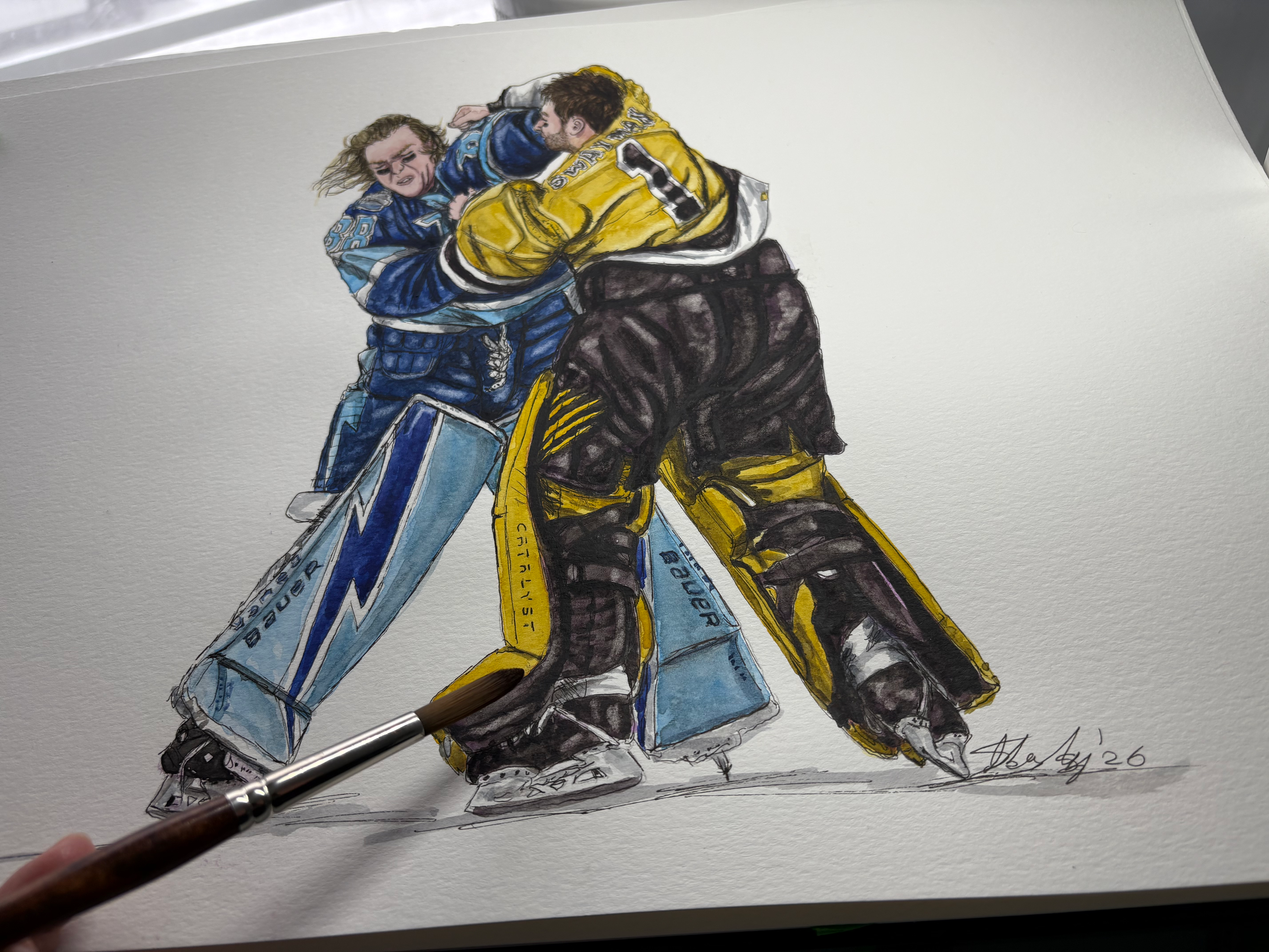 Vasy Vs Swayman Goalie fight - Print 