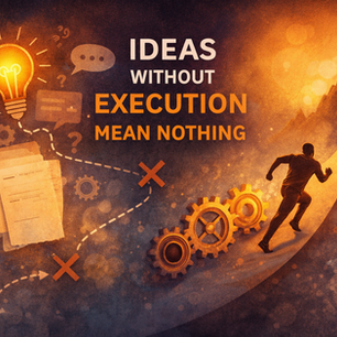 An illustration of a bulb and a man climbing a heel showing that ideas without execution won't get you rich and mean nothing!