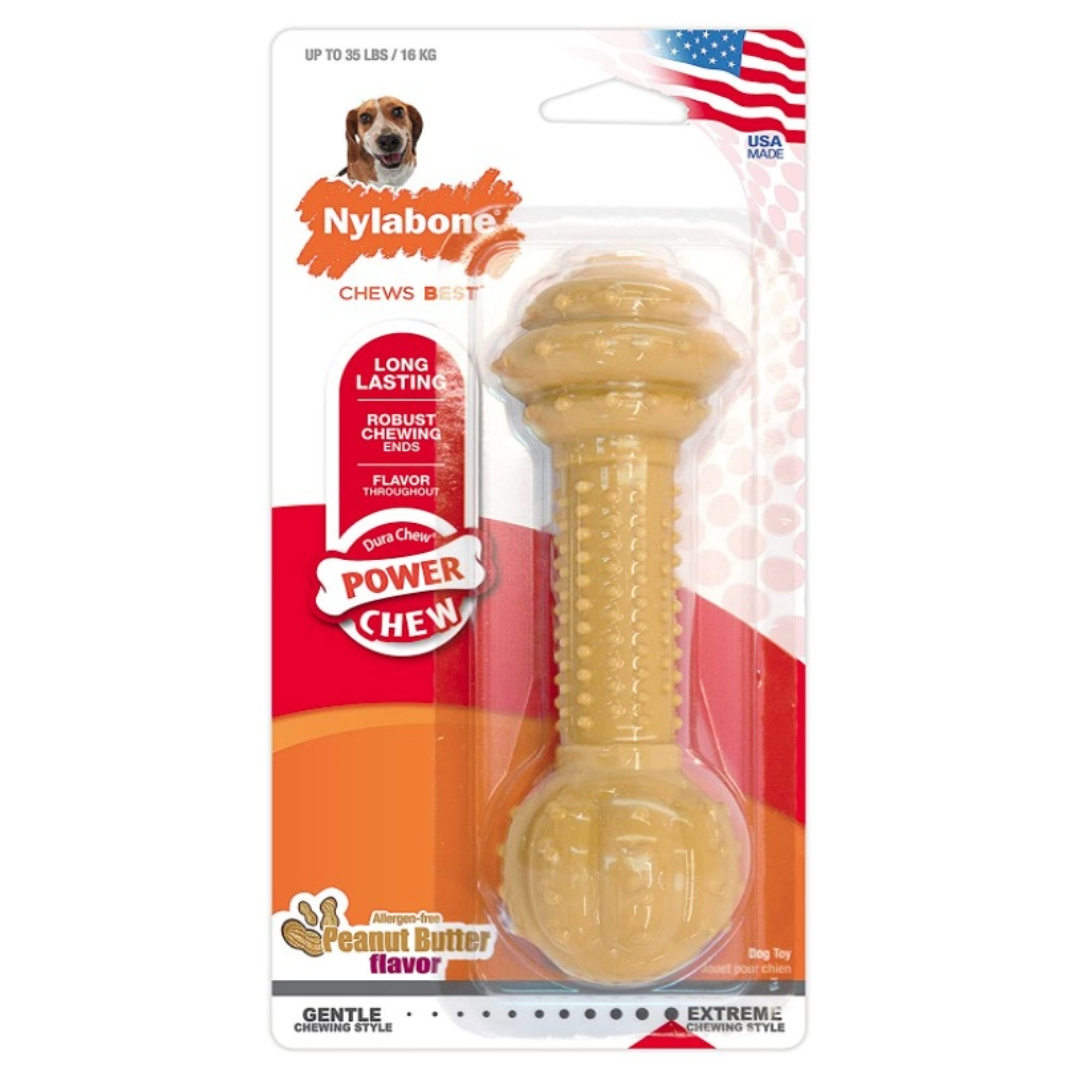 Nylabone Dura Chew Barbell Chew Toy Peanut Butter Flavor