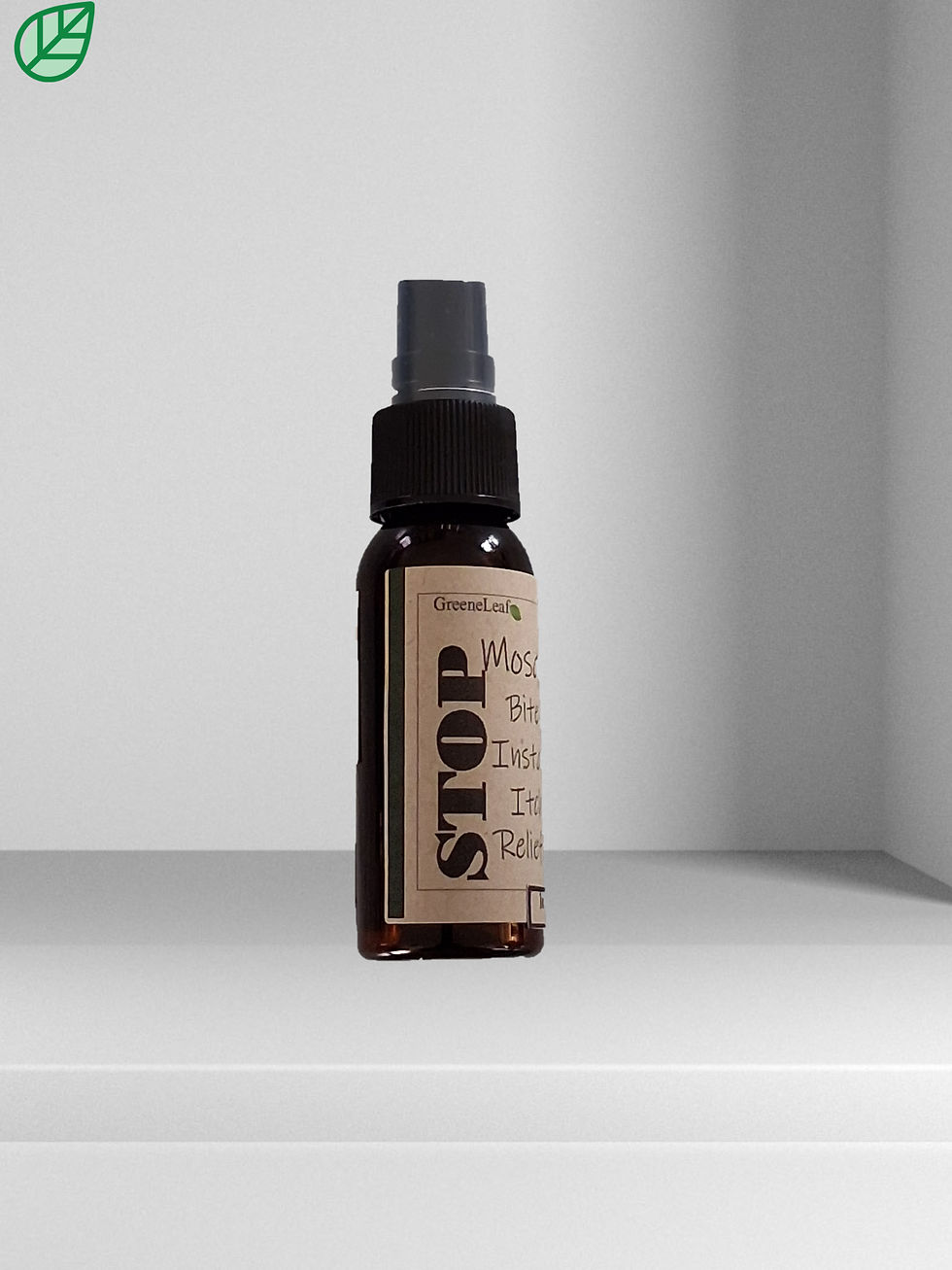 1oz STOP: Mosquito Bite and Instant Itch Relief Spray bottle front view w/background