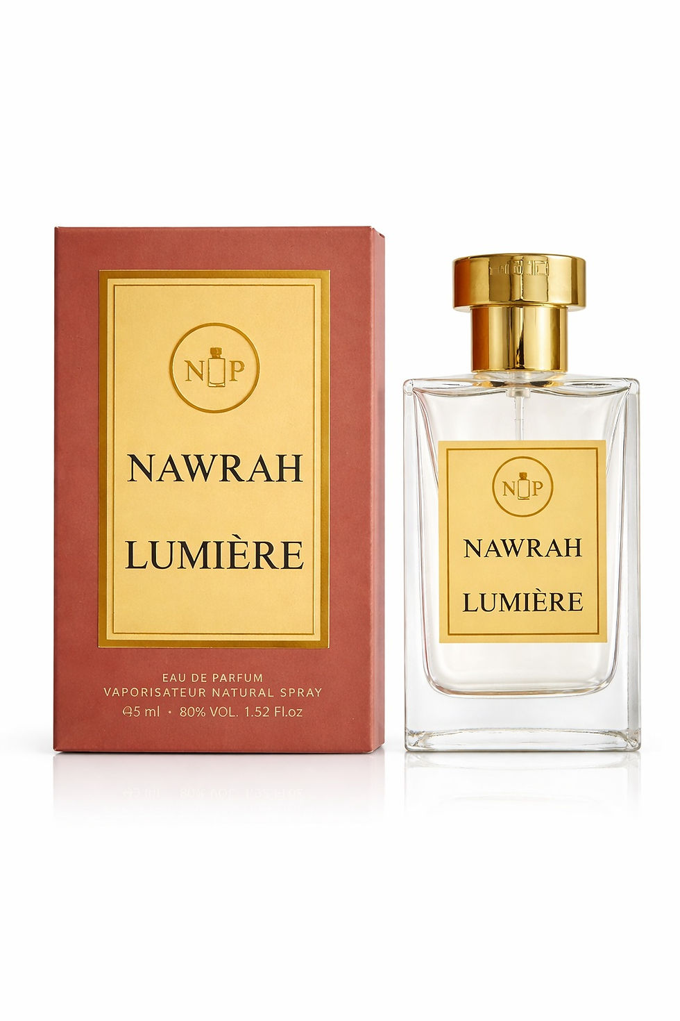 Lumière fresh aromatic masculine perfume 45 ml bottle and box by Nawrah Perfumes