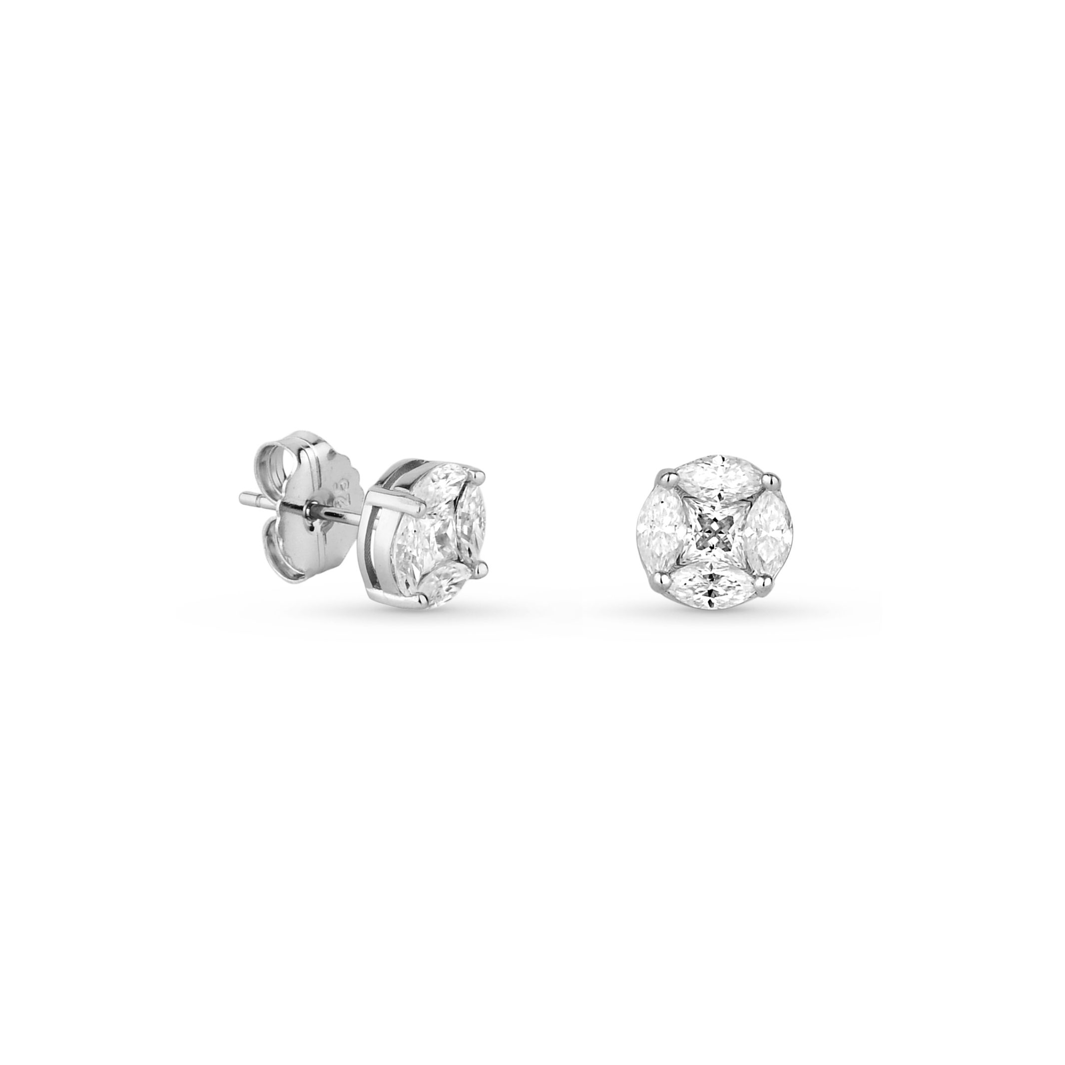 Brinco Illusion 2.3 Ct - 2.5 mm Prata & Banho Ouro Branco