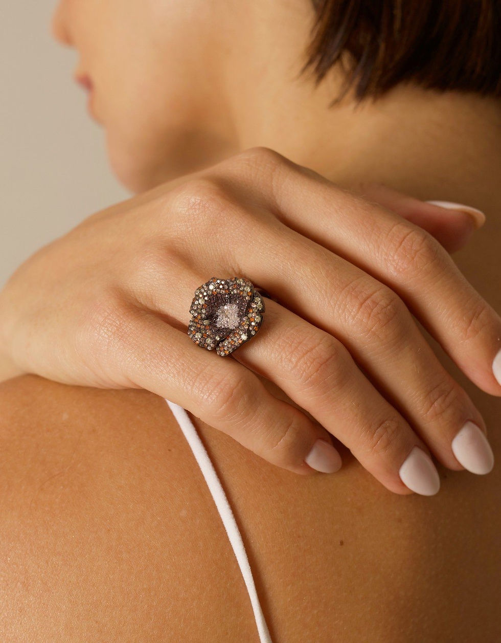 Miniatura: Anel  Outono Zirconias & Rodio Negro