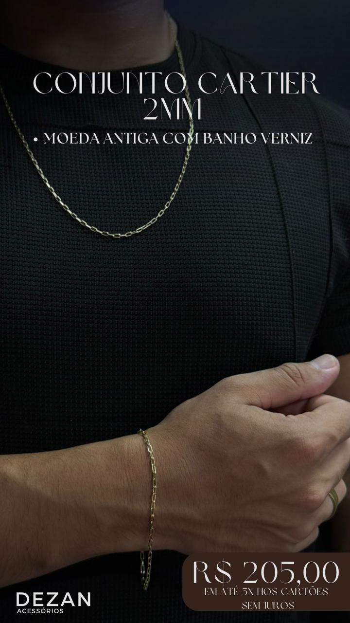 Conjunto Cartier 2mm Moeda Antiga 