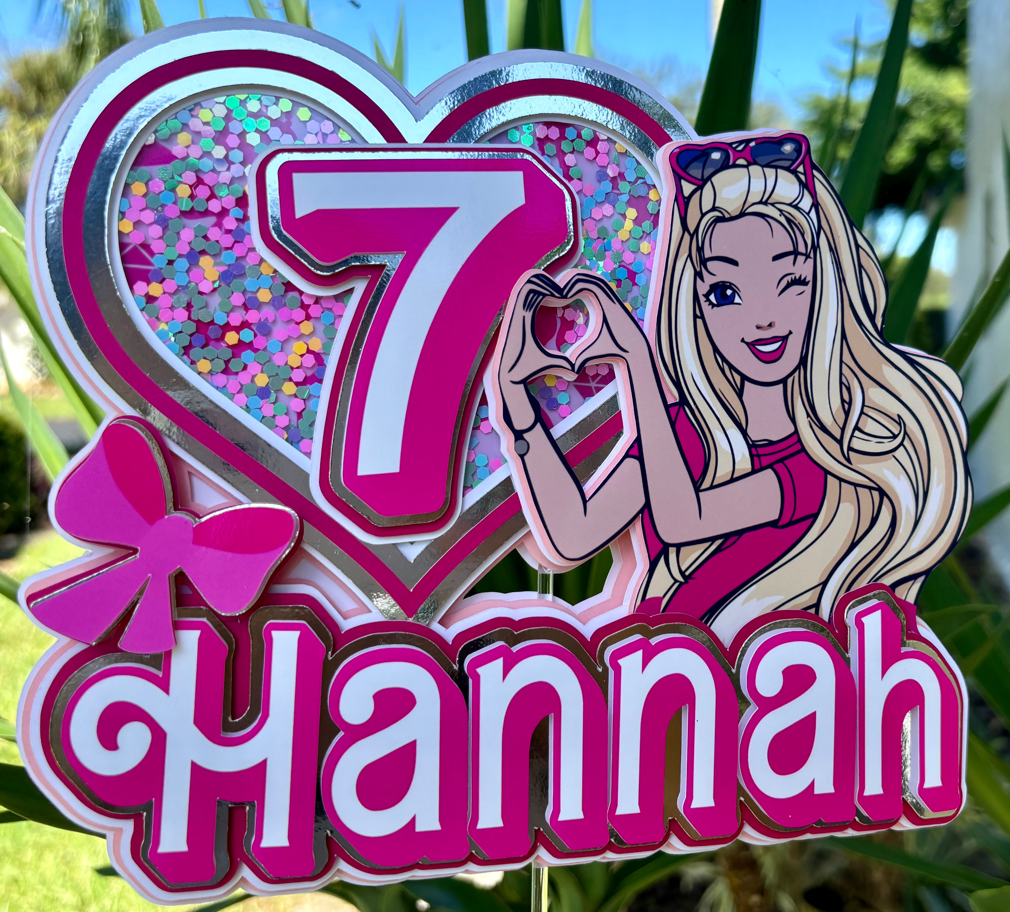Heart Hands Pink Doll Cake Topper, Barbie Fashion,Mattel