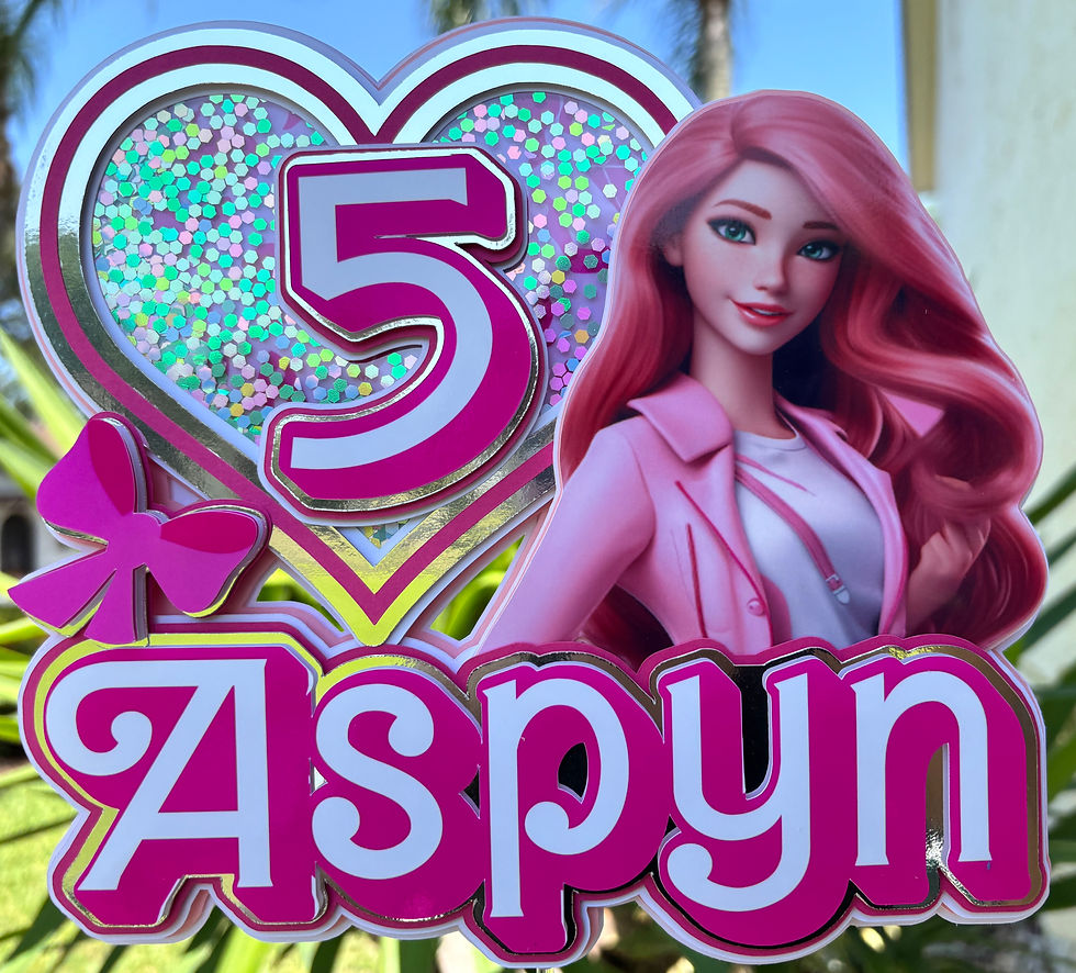 Thumbnail: Heart Hands Pink Doll Cake Topper, Barbie Fashion,Mattel