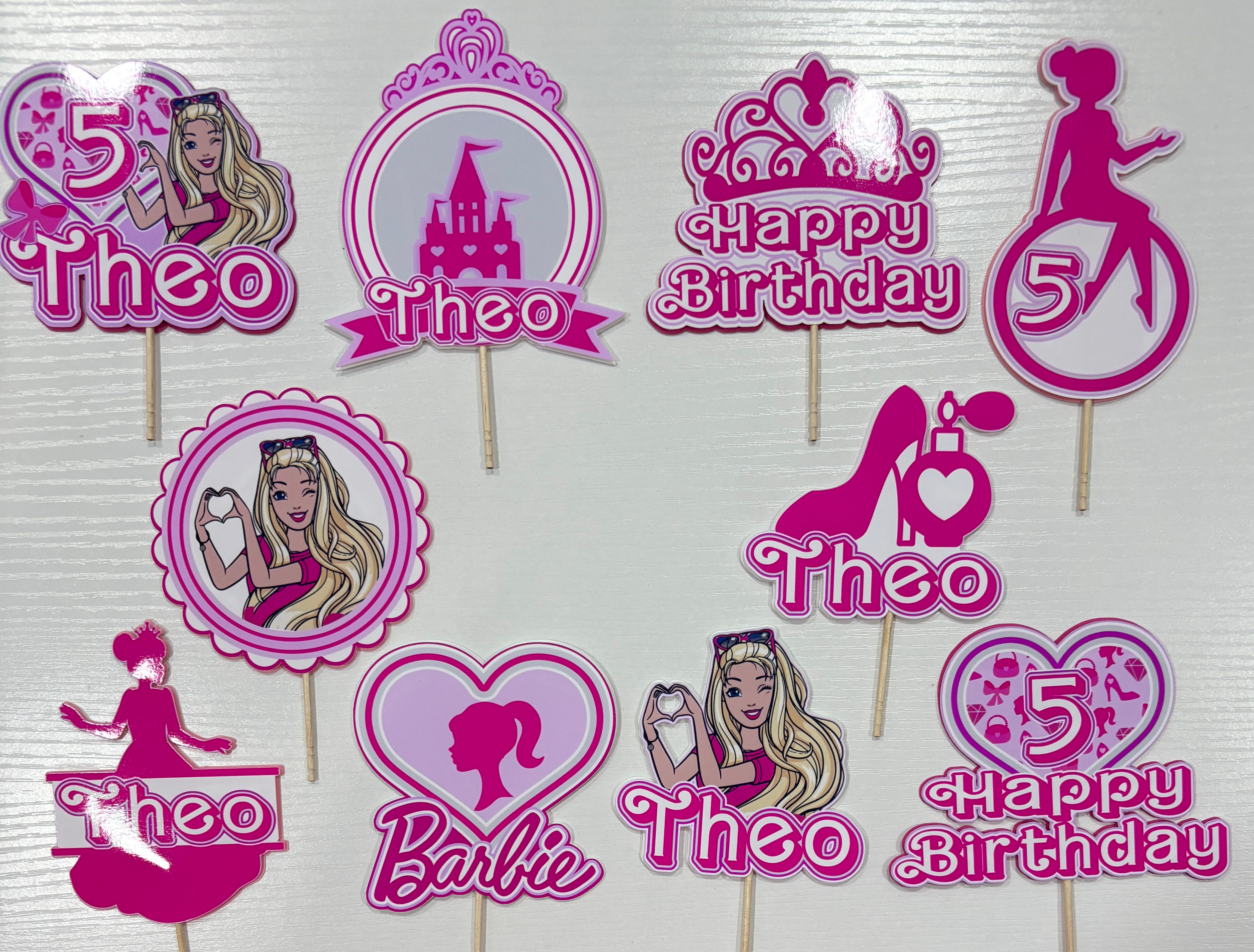 Pink Doll cupcake Topper, Heart Hands Pink Doll Theme, Pink Birthday Barbie