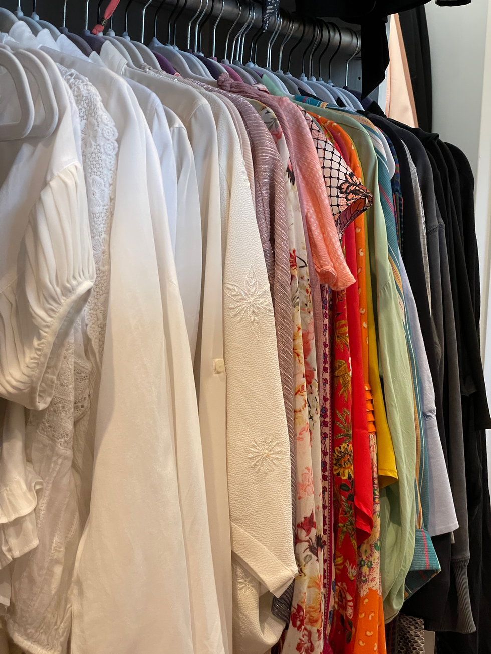dresses organized on hangers