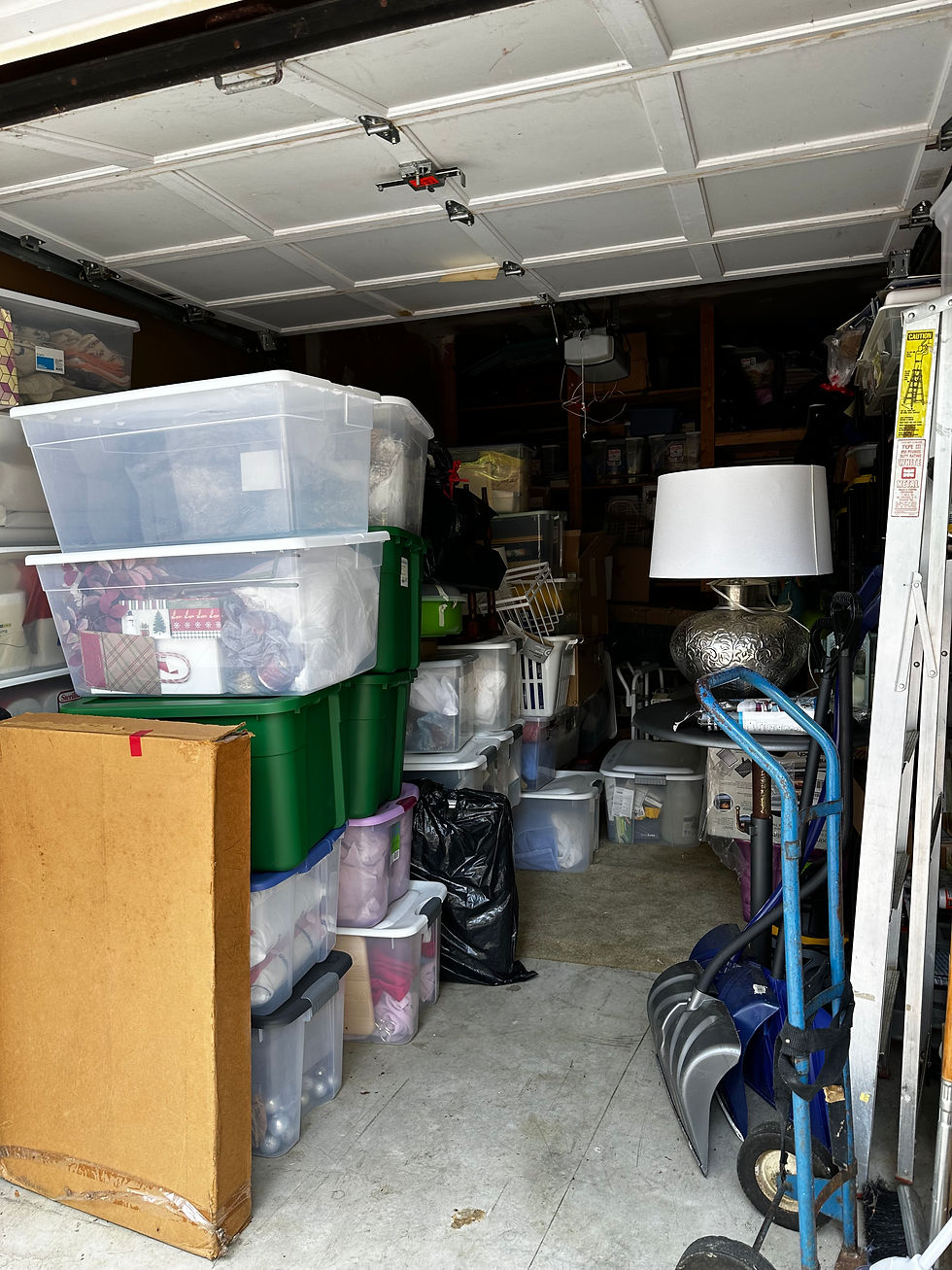 Garage filled with stuff piled to the ceiling